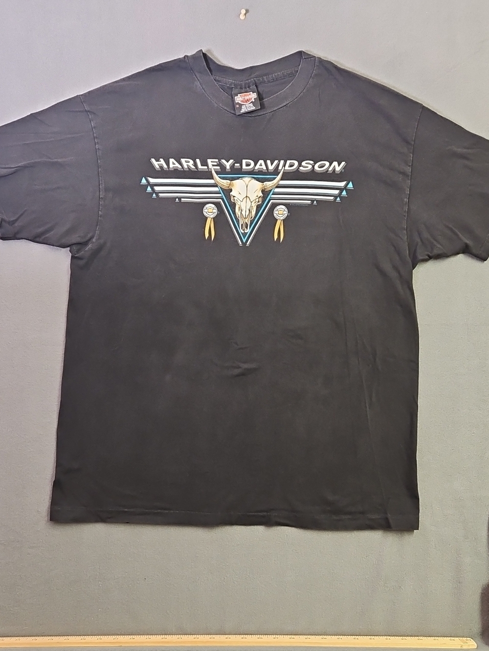Vintage 90s Harley Davidson Littleton NH T-Shirt Black Steer Skull Beefy-T